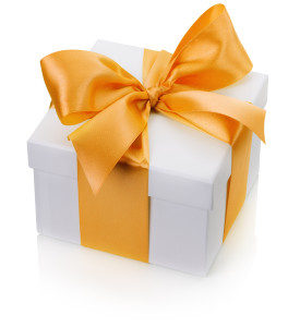 gift box with yellow bow isolated on the white background.